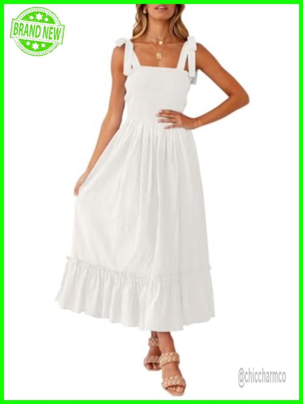 Boho Spaghetti Strap Maxi Dress Square Neck Sleeveless Tiered Summer